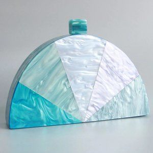 Acrylic Multi-Tone Clutch Hand Bag - Blue